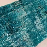 Distressed Turkish Runner 303x69 cm wool Vintage rug, Overdyed Blue