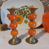 Copper and orange resin candlestick