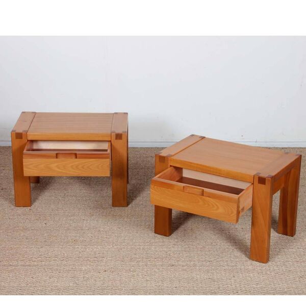 Paire de chevets en orme massif édités par Monopoly, 1980