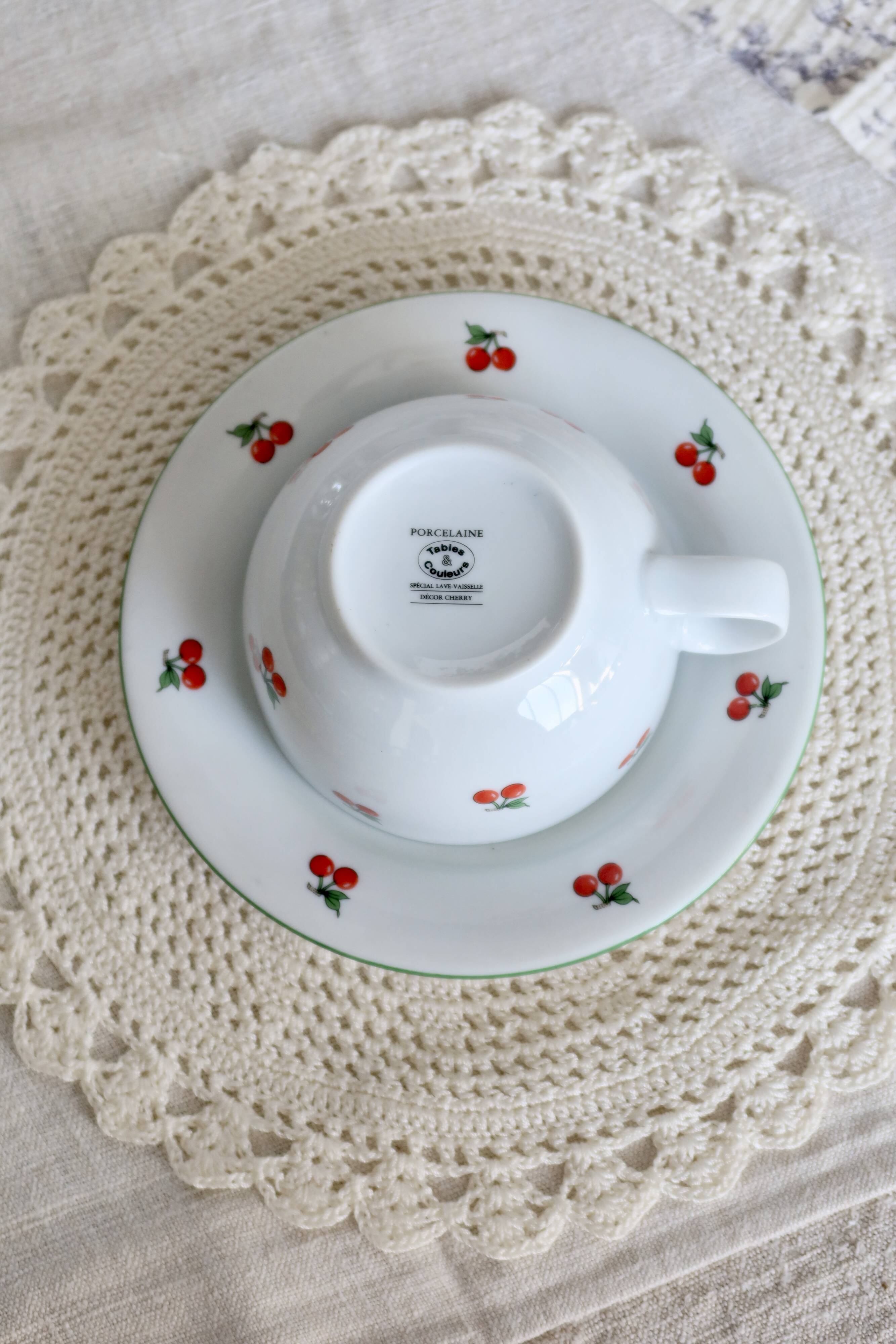 Vintage porcelain cup and saucer - Cherry pattern