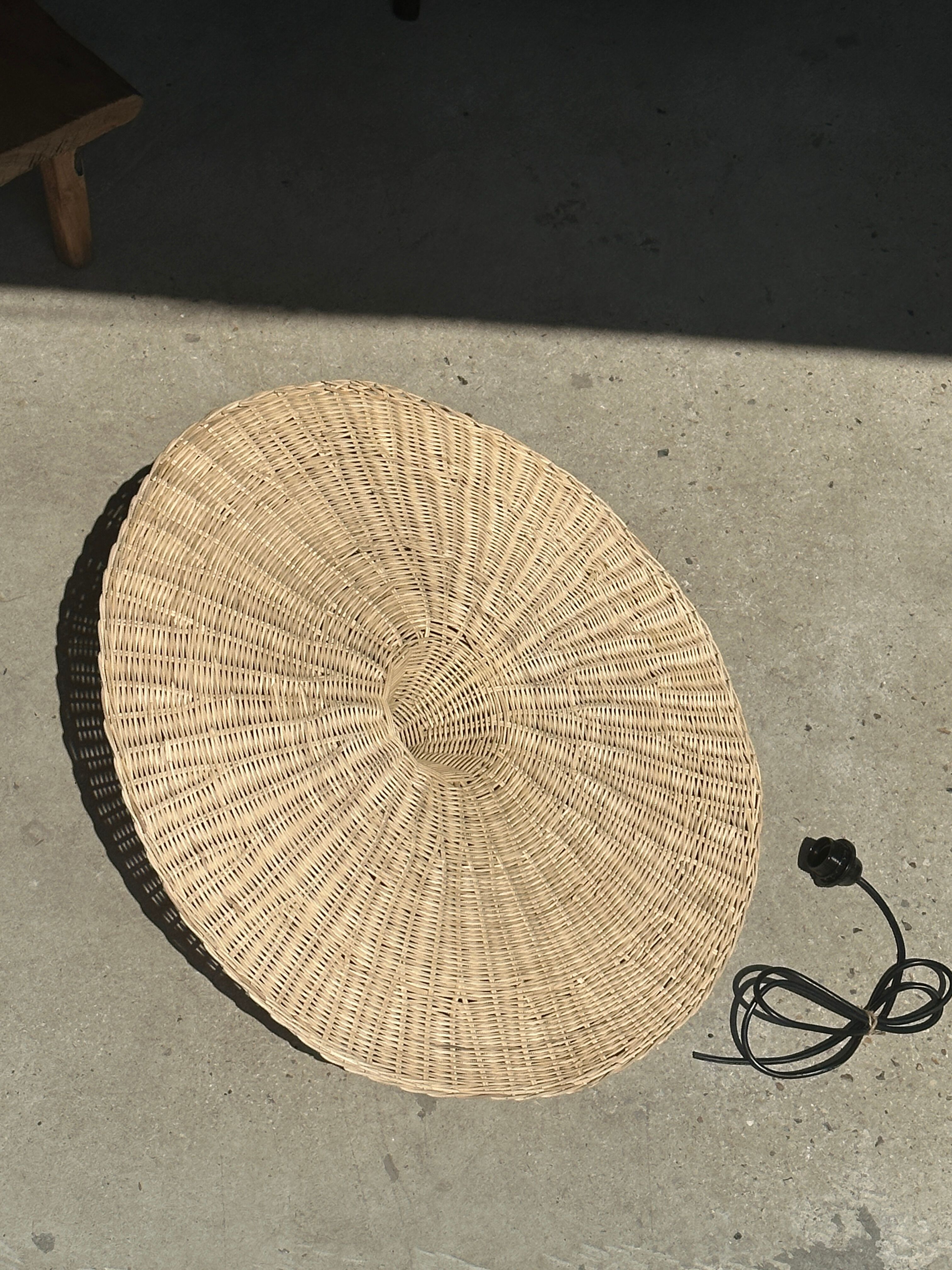 Large suspension, rattan luminaire in hat shape D:80cm