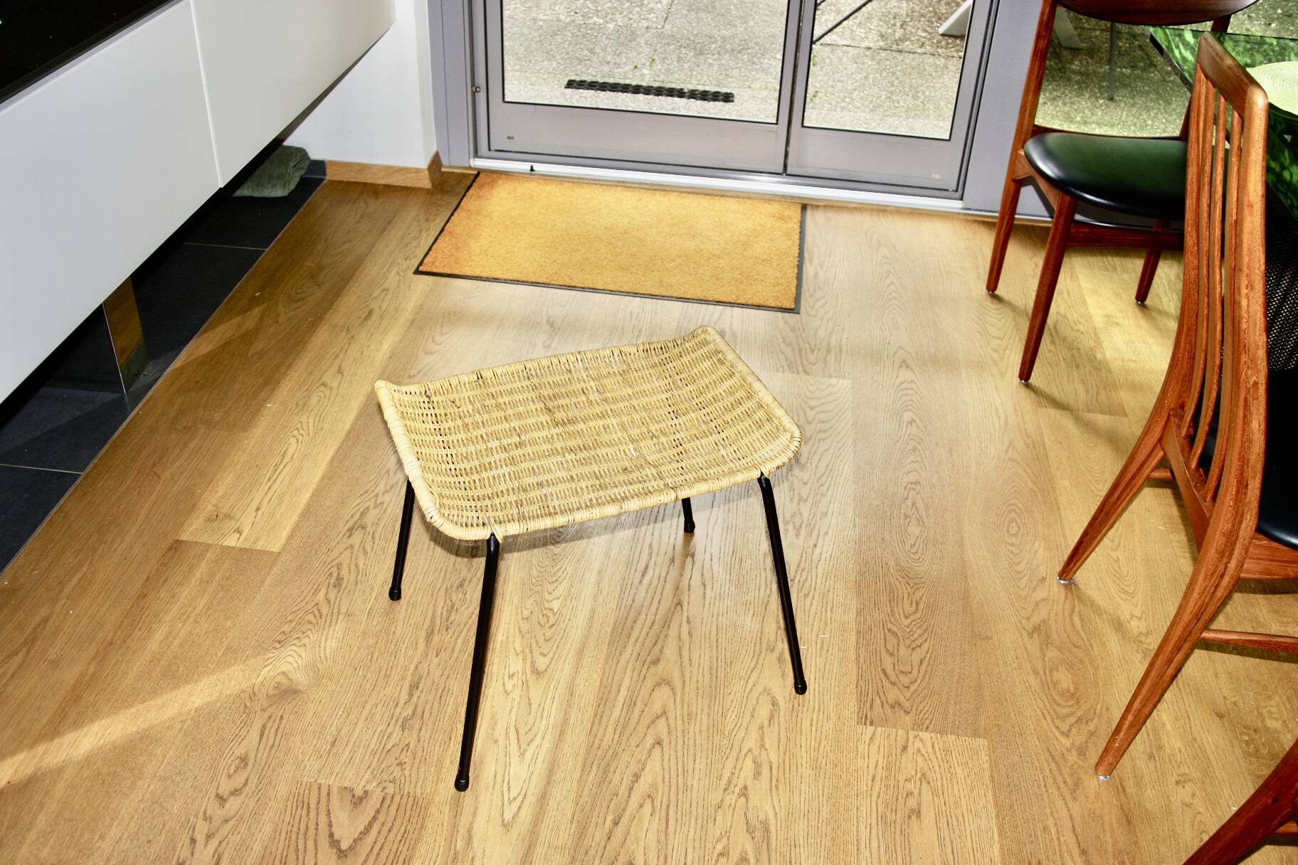 Vintage steel and woven wicker basketball stool by franco legler 1950s