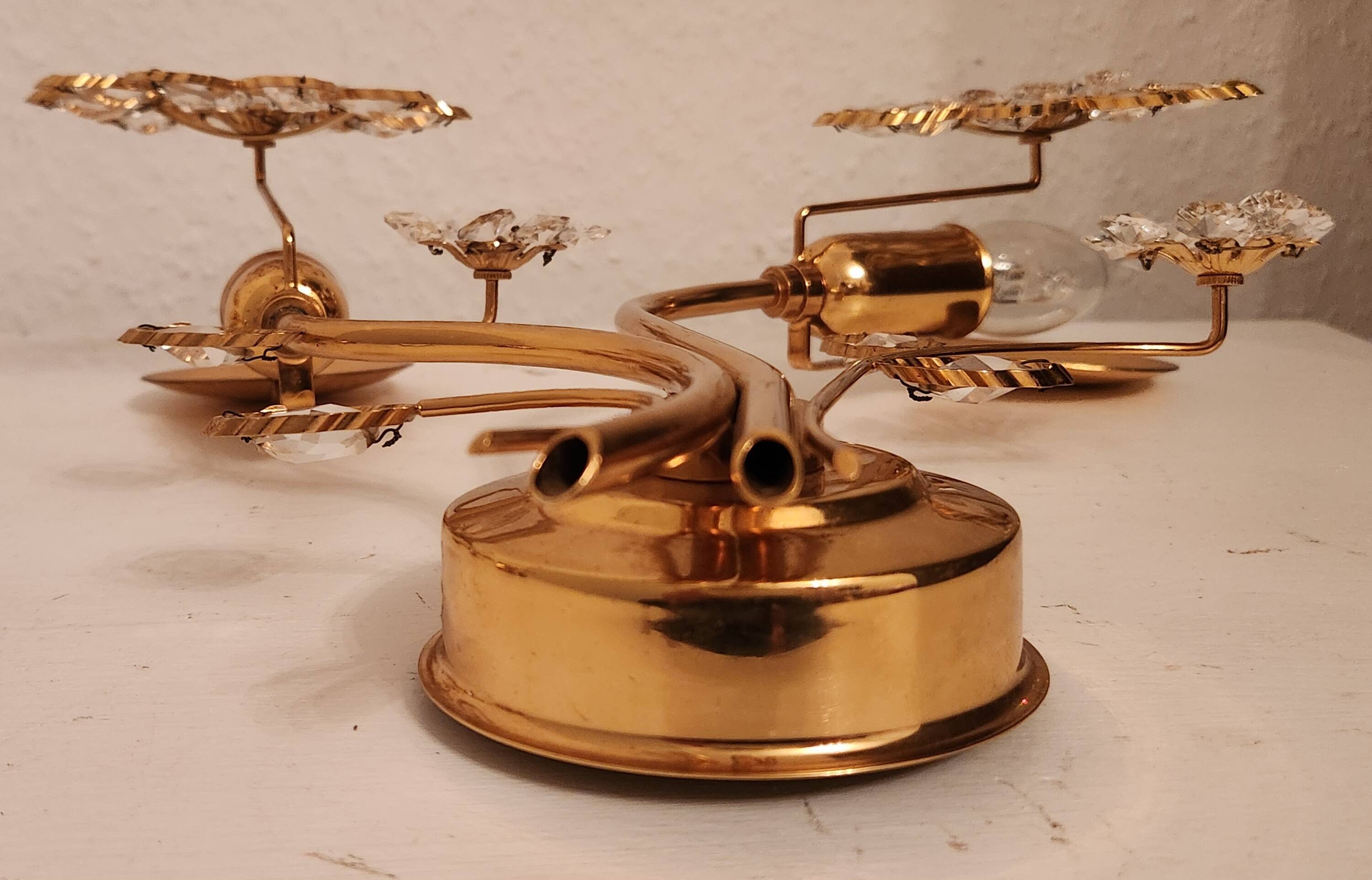 Set Hollywood Regency Wandlampe vergoldet Messing Swarovski-Kristalle Palwa