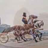 Johnny Audy (active 1840-1880) - Watercolor on paper - "The diligence" - Signed lower right