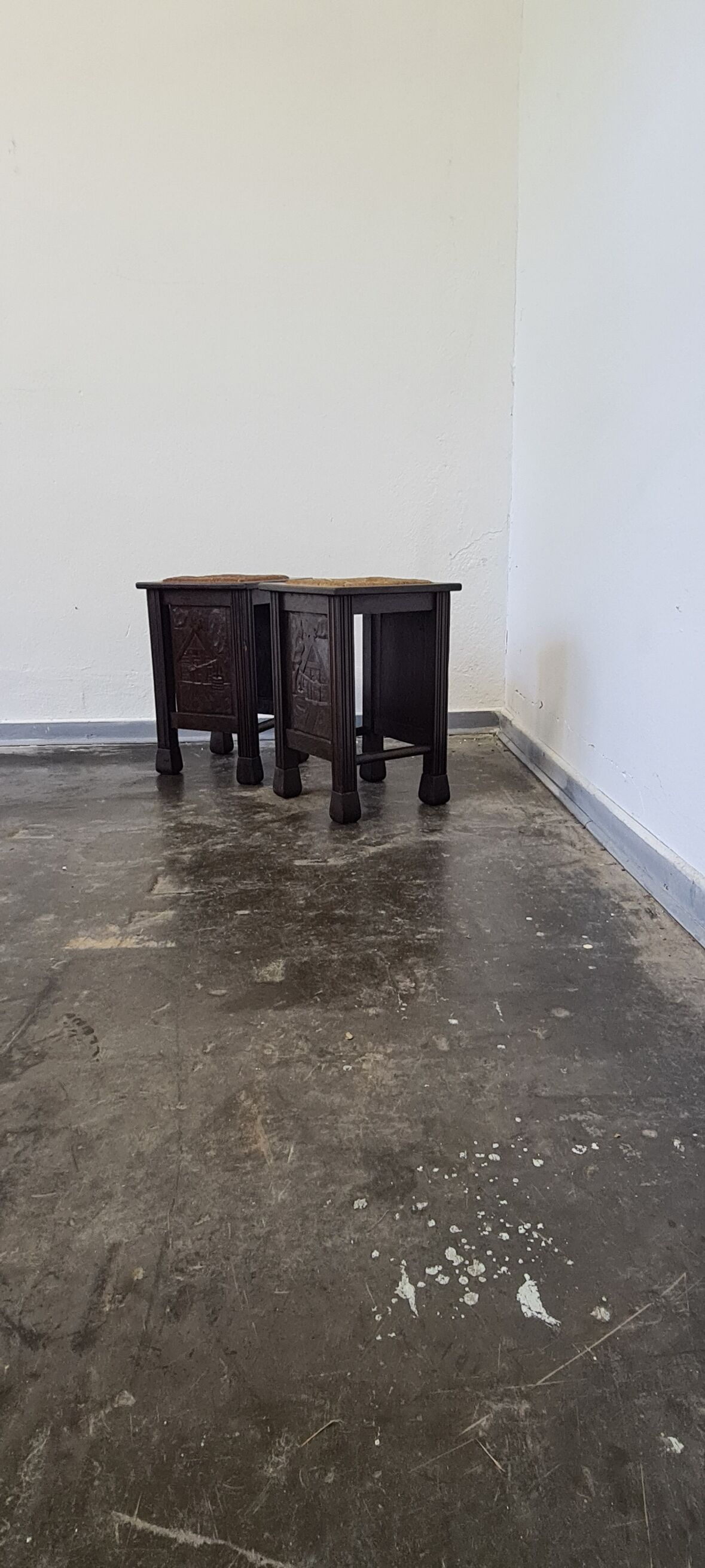 Vintage oak stools made in Worpswede Germany