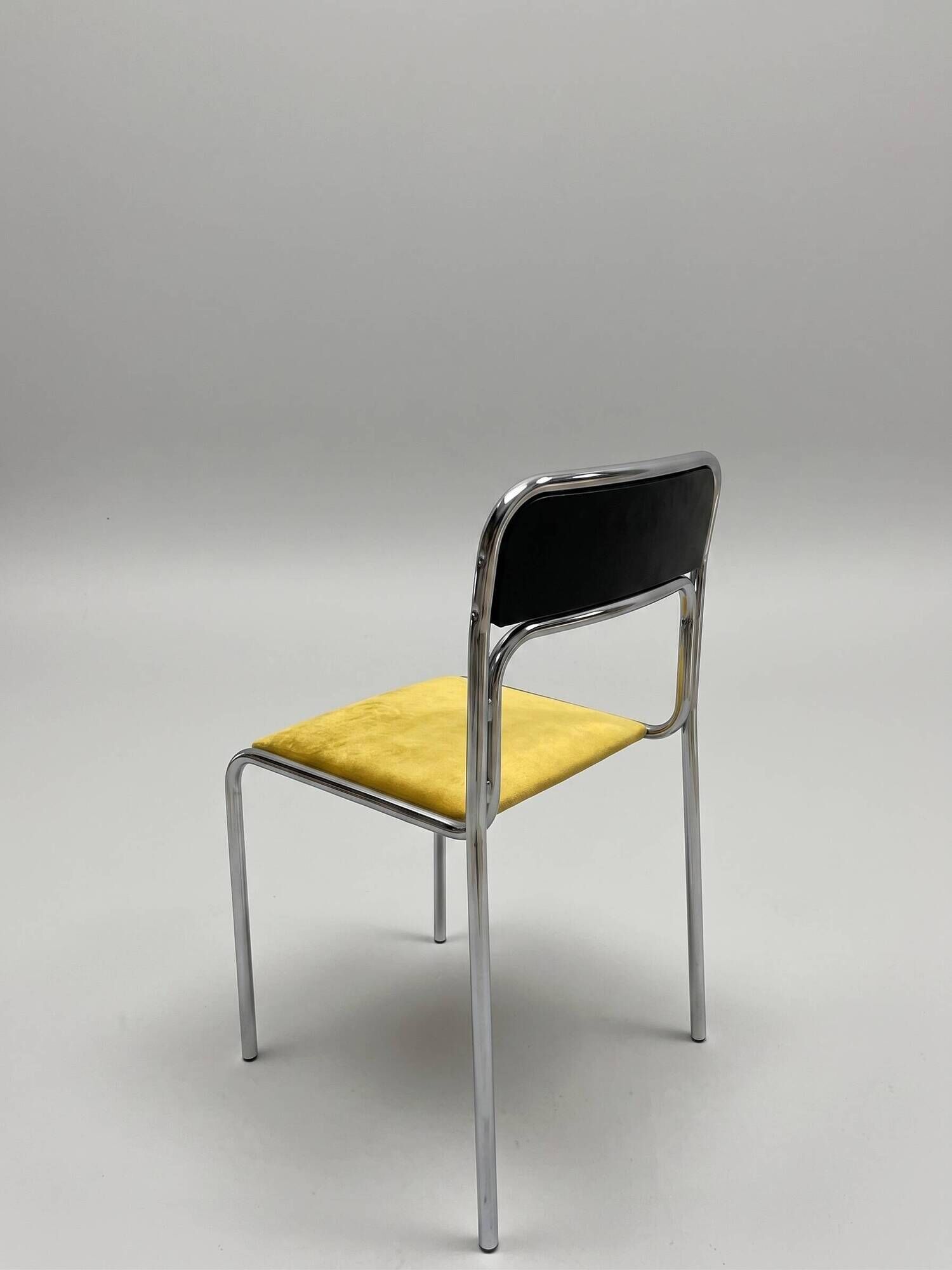 Vintage tubular chair in chrome, skai and yellow velvet, 1970s.