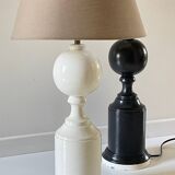 2 large black and white turned wood vintage lamp bases.