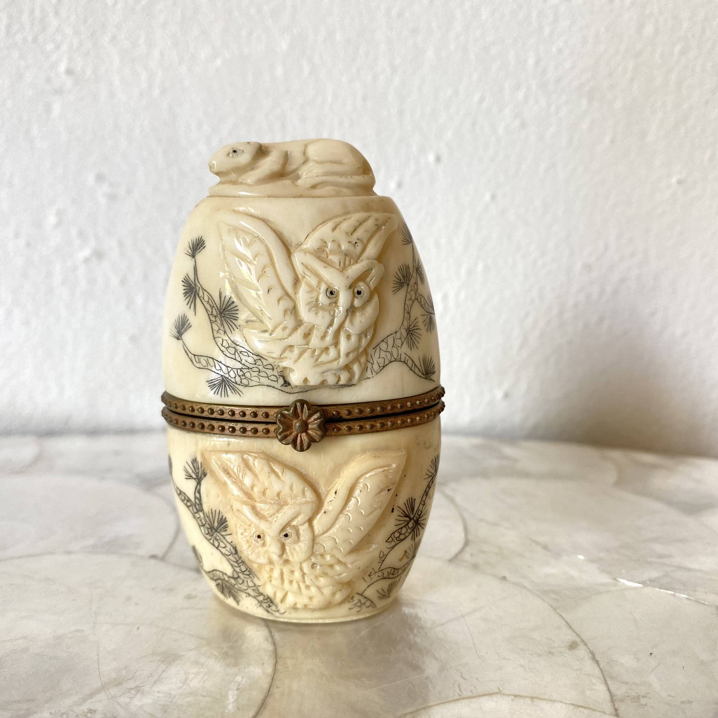 Ivory and brass owl and ermine box