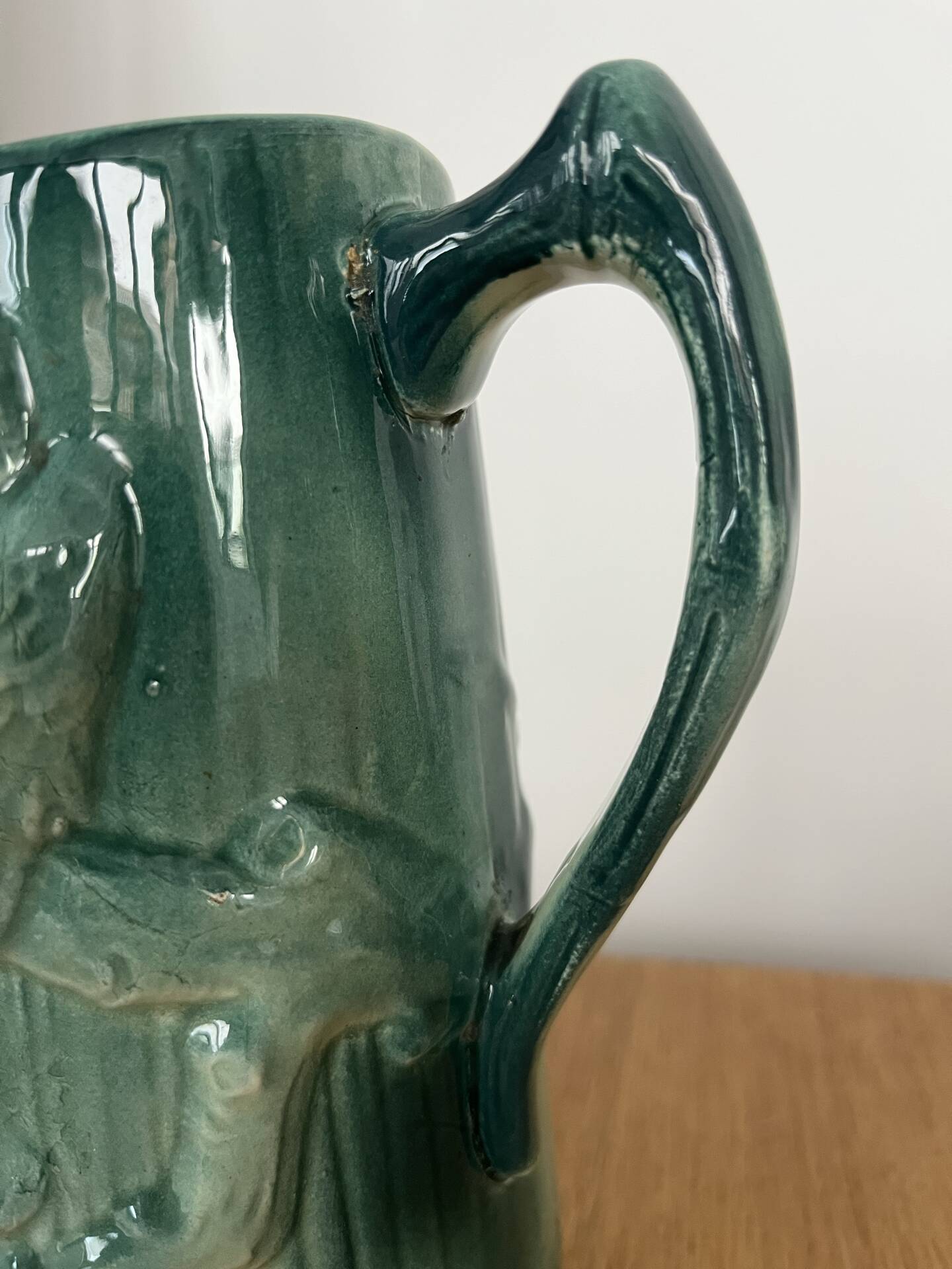 Art Nouveau barbotine pitcher "Swallow"