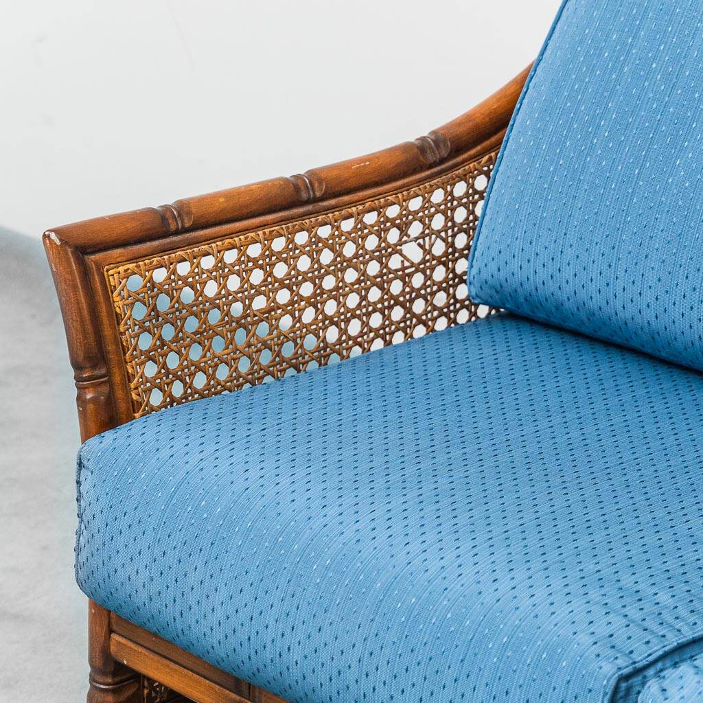 Vintage 2-seater sofa in bamboo and Vienna straw 1960s modernism