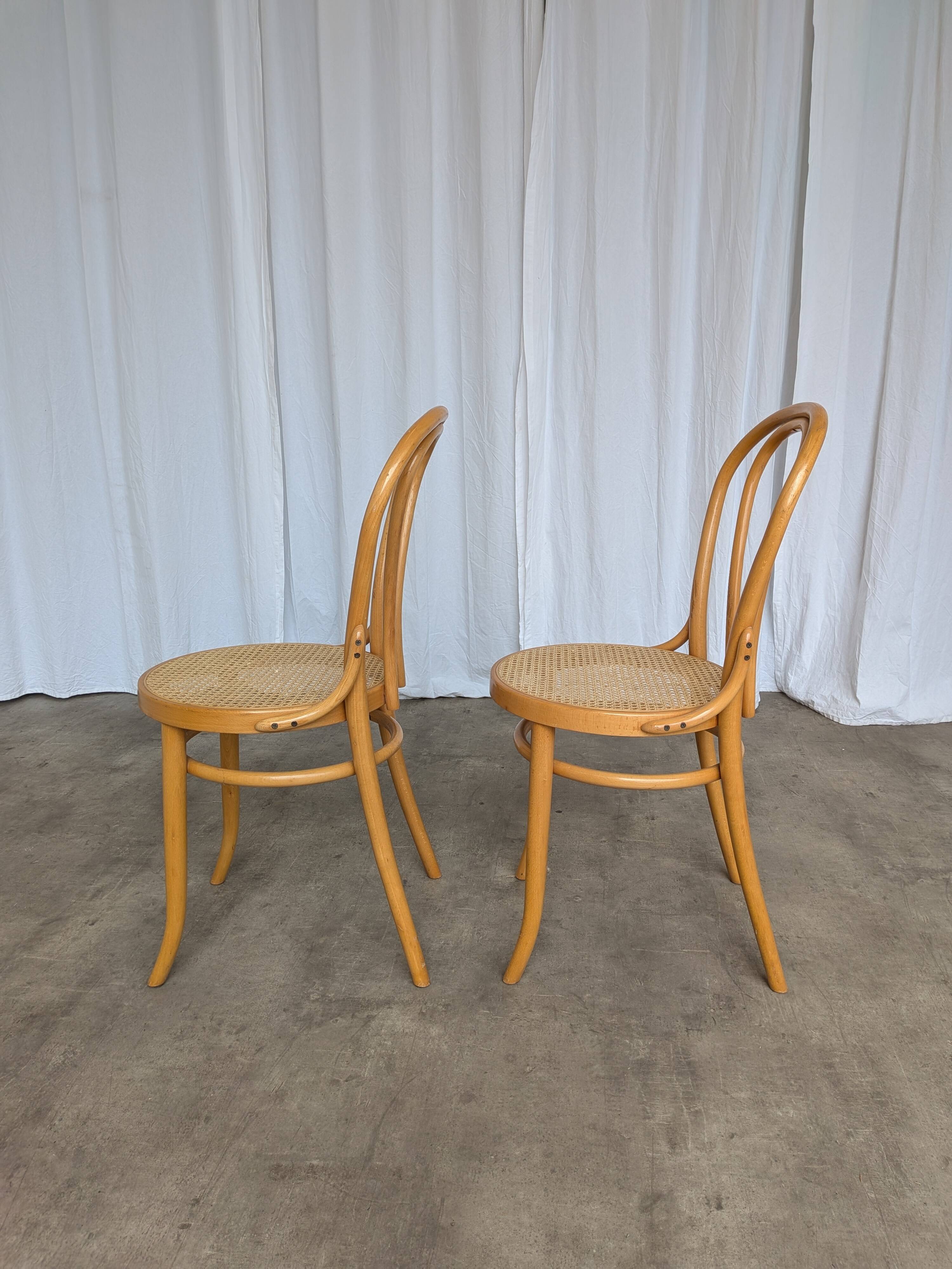 Set of 2 Thonet Style Bentwood Chairs with Cane Seat / Mid-Century Dining F
