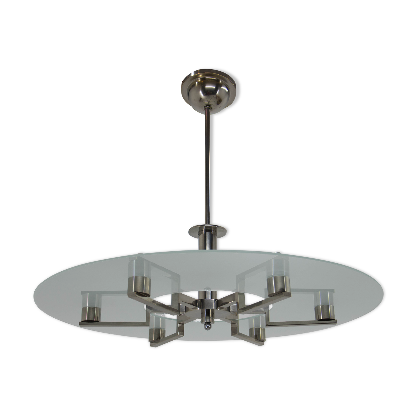 Functionalist 6-flamming Nickel-plated Chandelier, 1930s