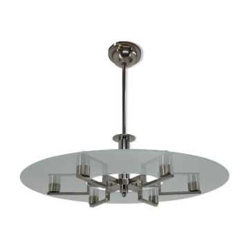 Functionalist 6-flamming Nickel-plated Chandelier, 1930s