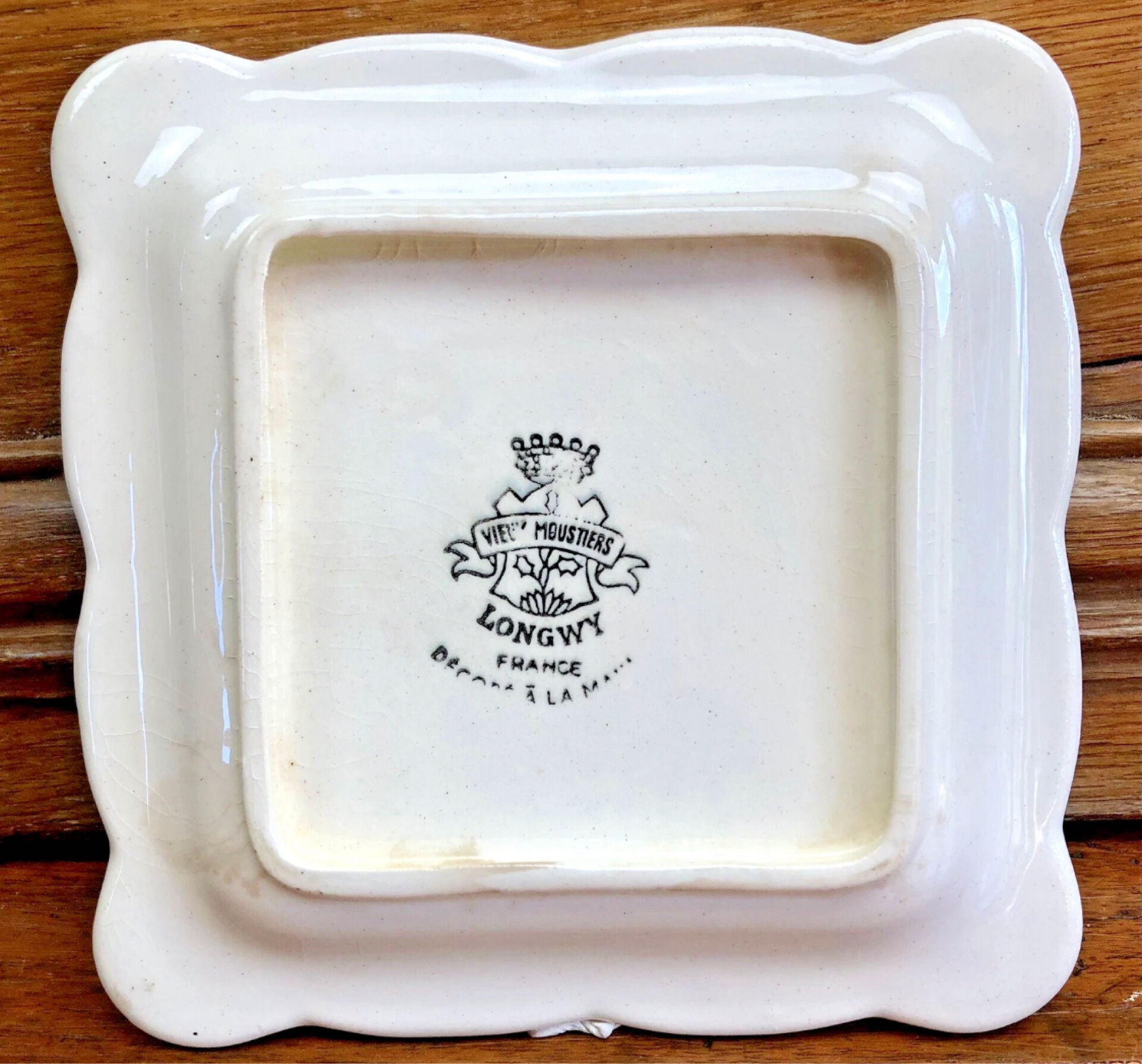 9 old square plates for cake, dessert, and aperitif from Longwy Moustier.