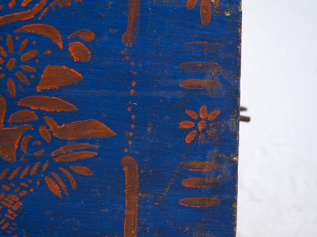 Antique wooden chest painted blue – folk art – Central Europe around 1900