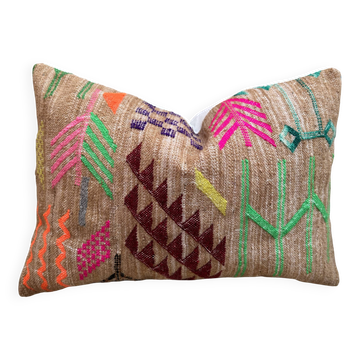 Housse de coussin Kilim marocaine faite main : Coussin décoratif bohème