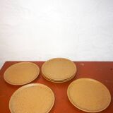 6 assiettes plates en grès clair et moucheté de style campagnard