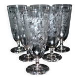 Set of 6 beer glasses verrerie portieux bocks bistrot acid etched 1920-1930