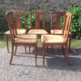 Series of 6 rococo chairs, mulched in solid walnut period 1930.