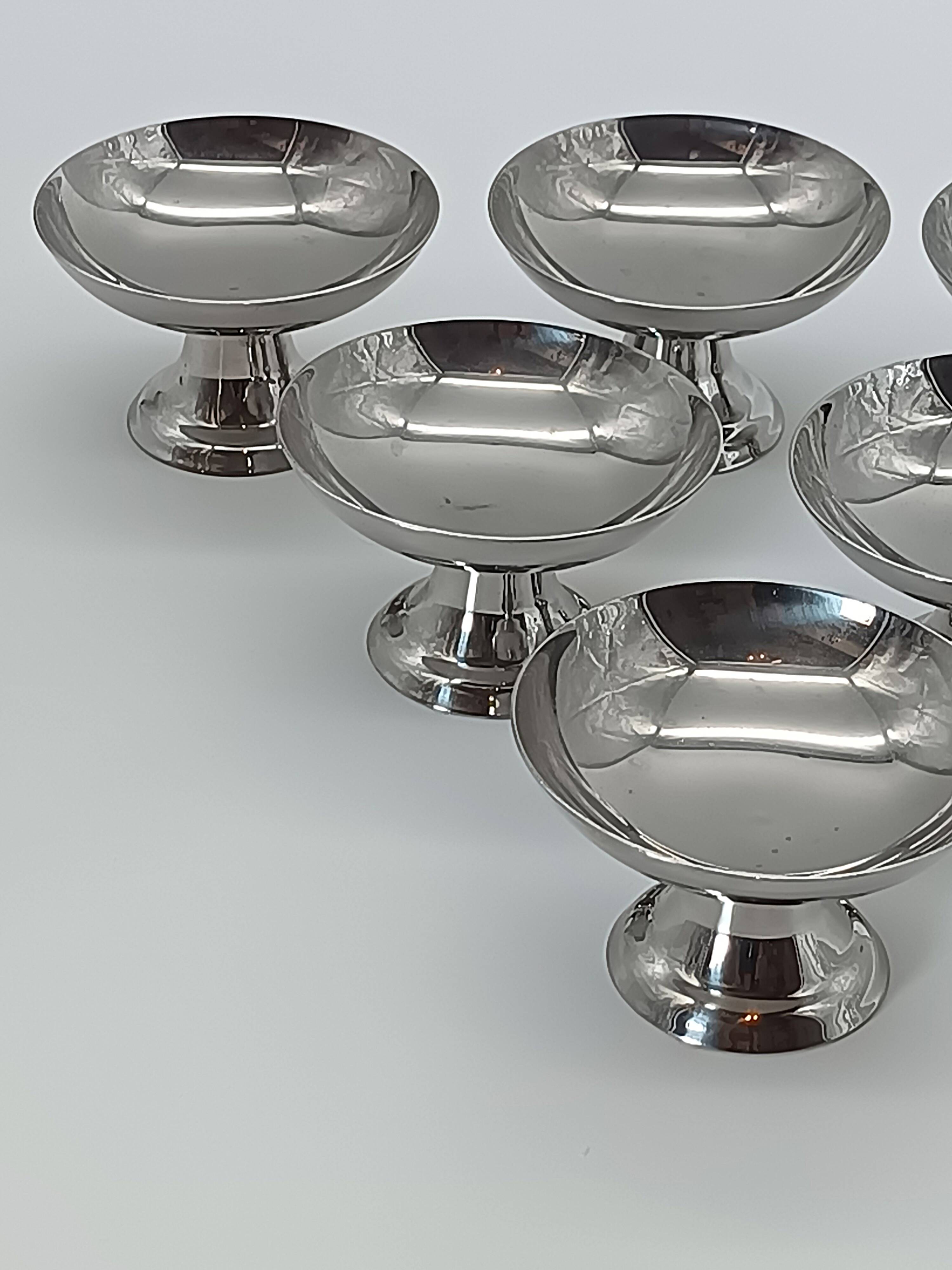 Set of 6 vintage ice cream bowls in 18/10 stainless steel - Bistro Style