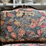 Louis XV style marquise in black and gold wood and jacquard, Napoléon III period.