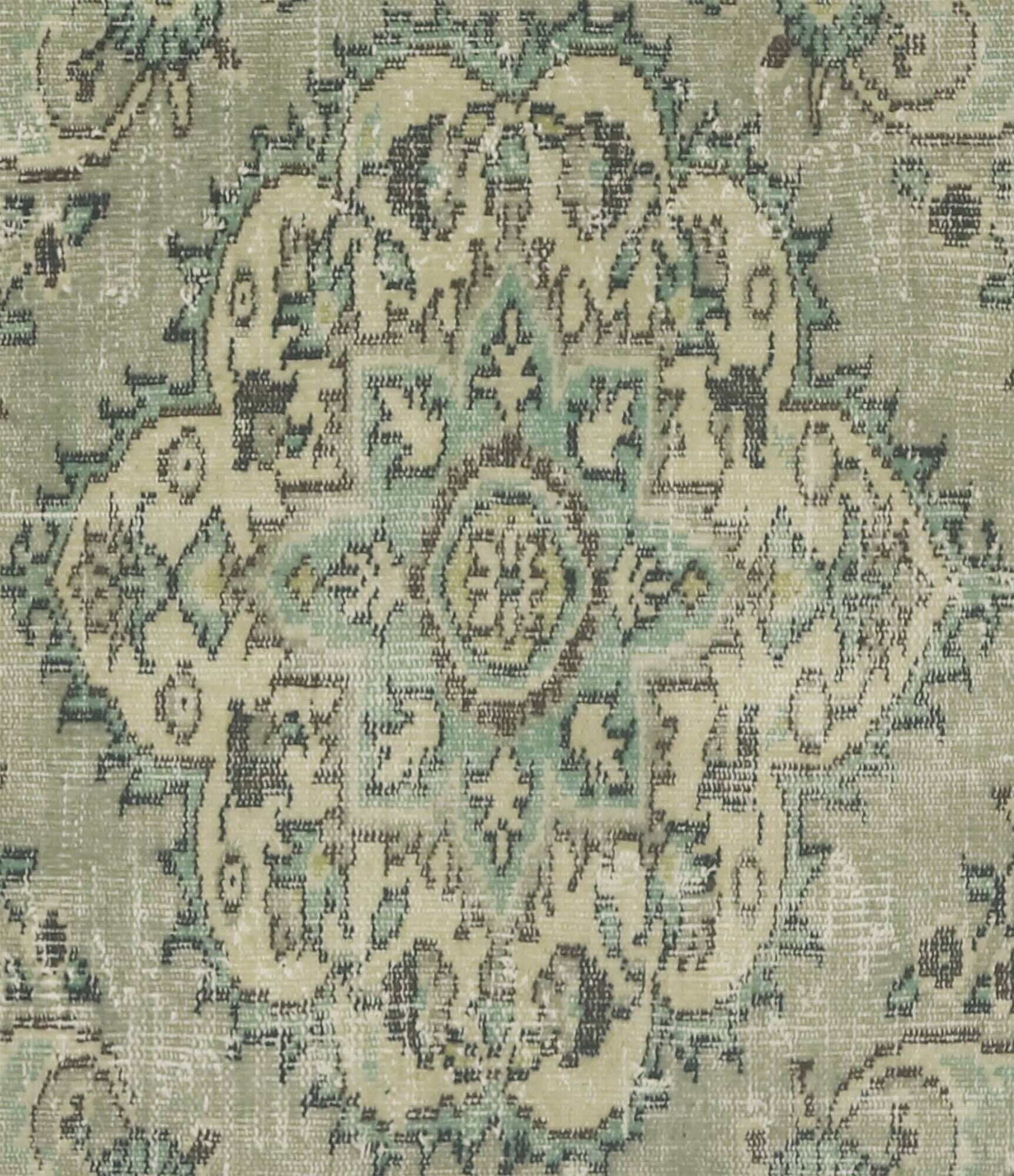 Vintage Turkish Rug Sage Green with Medallion 287 x 193 cm
