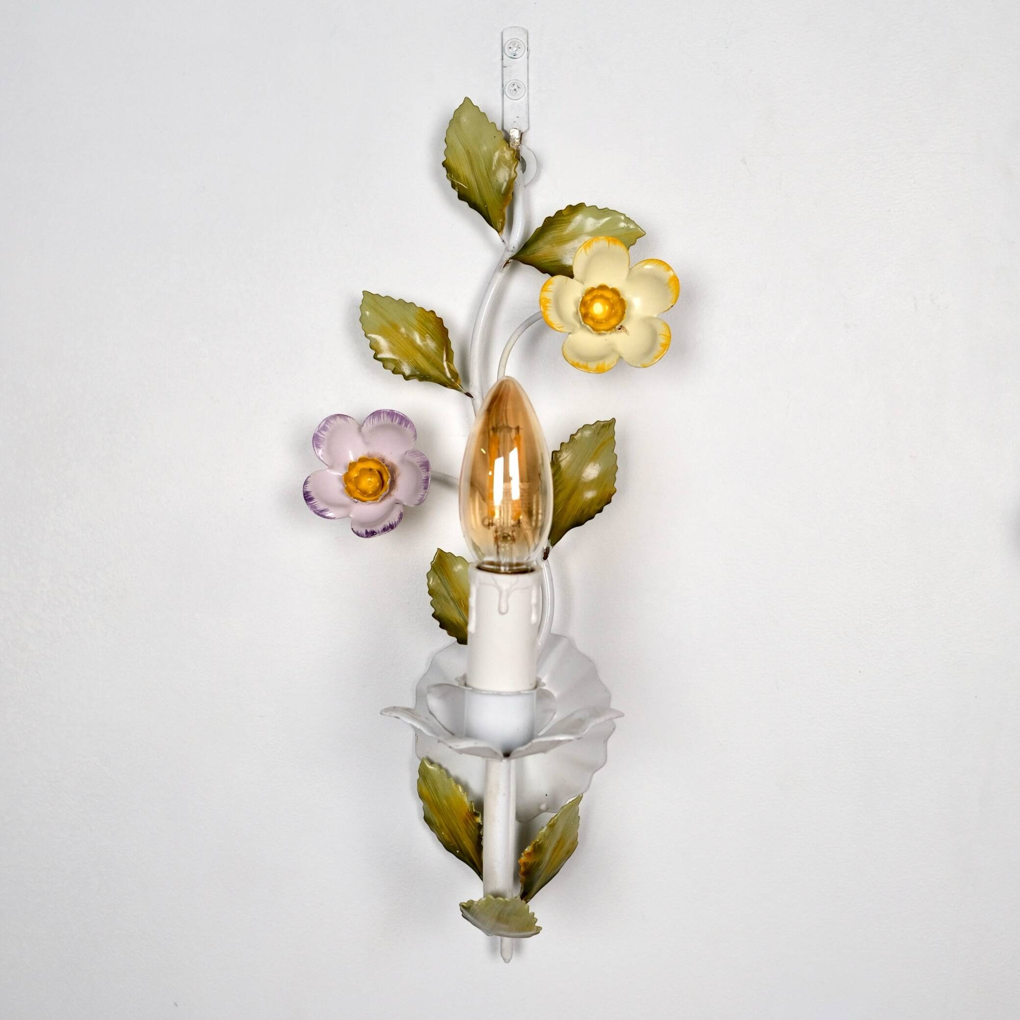 Pair of metal flower sconces, Italy, 1980s