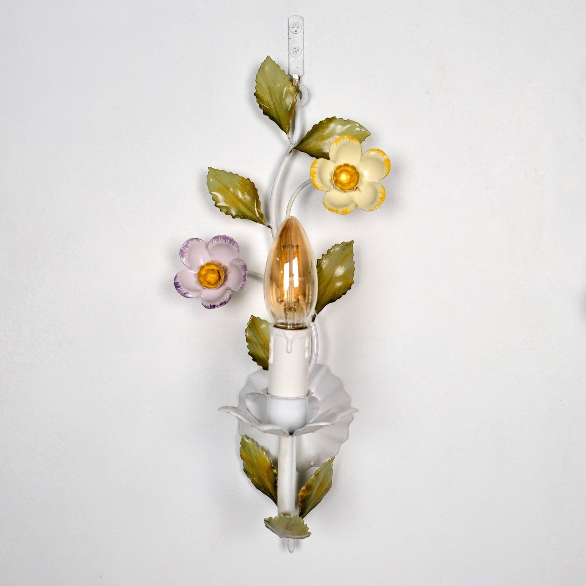 Pair of metal flower sconces, Italy, 1980s