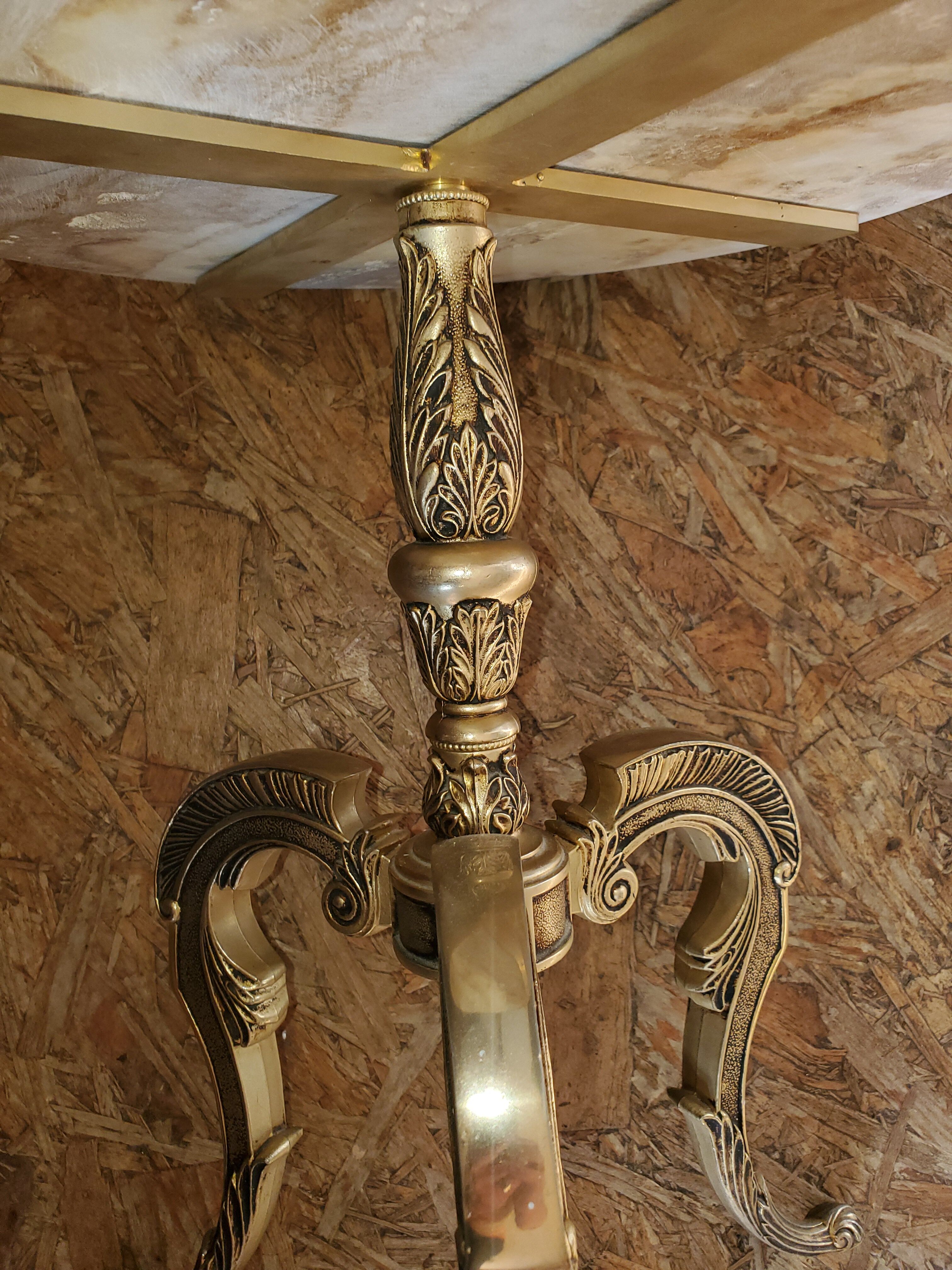 Marble and brass pedestal table