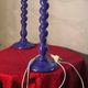 pair of twisted wooden lamps purple electric check 62x30