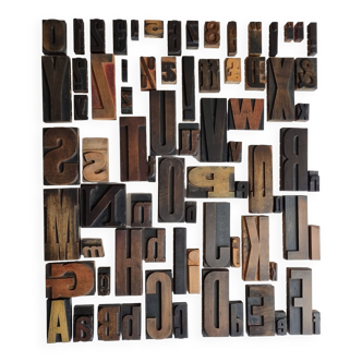Alphabet, old wooden printing letters, 13 cm