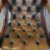 Green Vintage English Chesterfield Armchair with Wood Accents