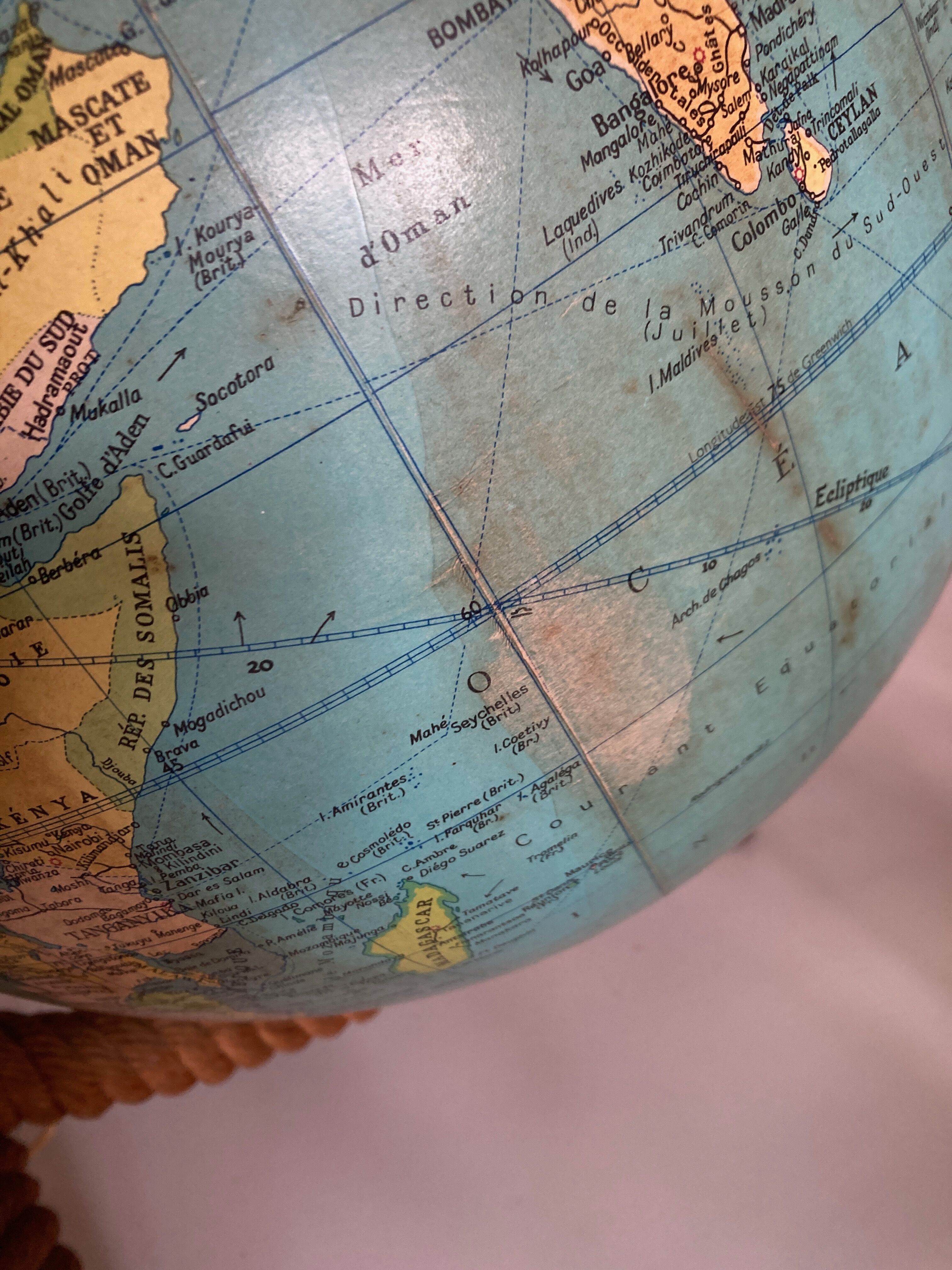 Lamp world map glass and rope 1960