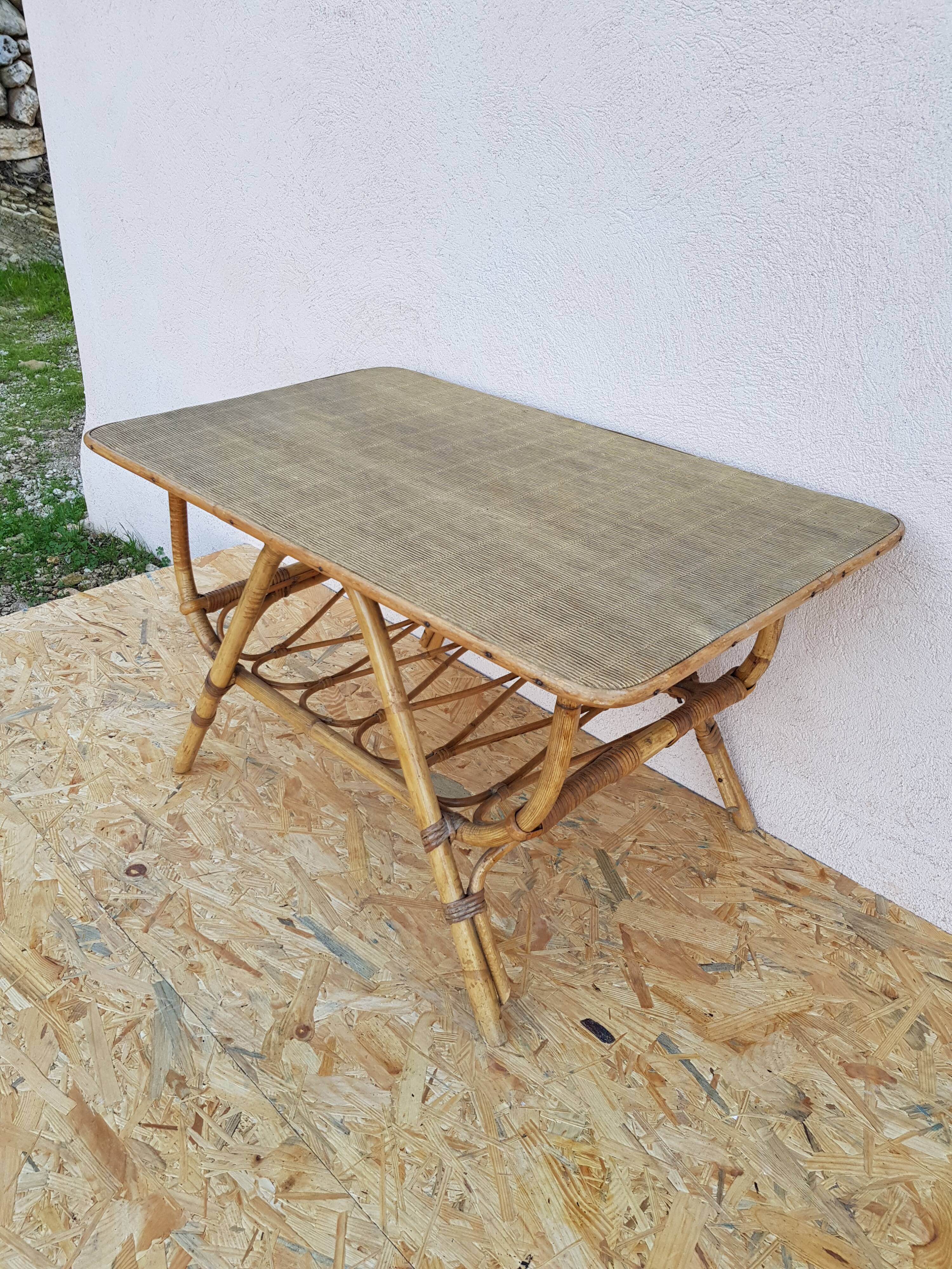 Coffee table rattan wicker years 50-60 vintage