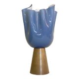 Lampe de table contemporaine en verre de style Murano bleu laiteux