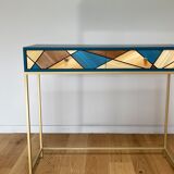 Straw marquetry console