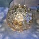 Vintage glass table lamp - amber bubble globe