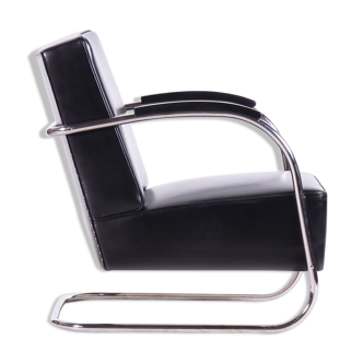 Fauteuil Bauhaus restauré Mücke Melder cuir, Tchéquie, années 1930