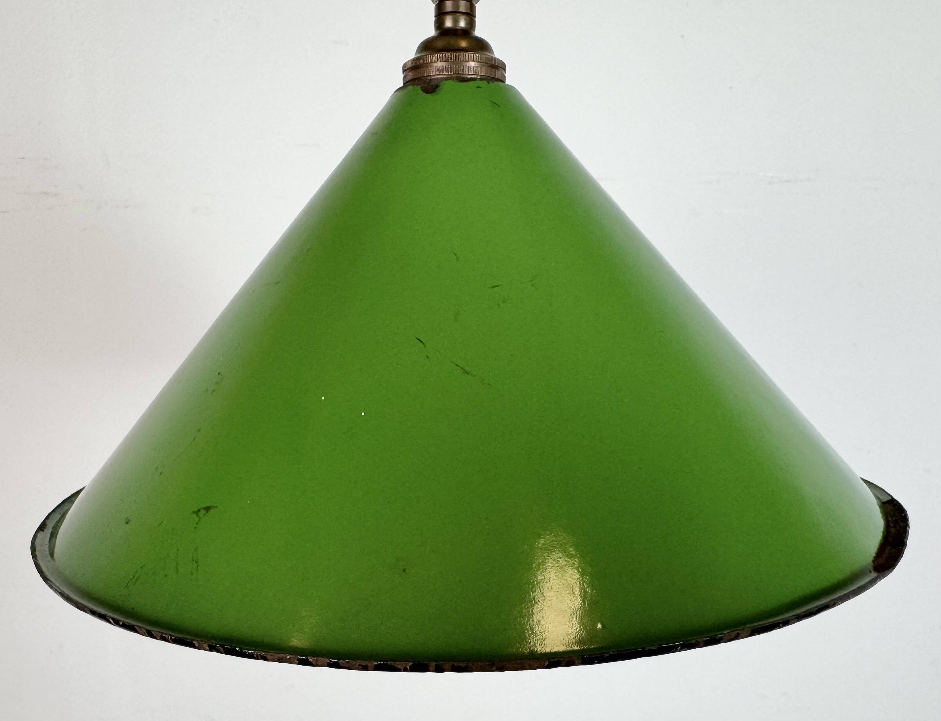 Industrial British Green Enamel Factory Pendant Lamp, 1950s