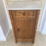 Bedside table / nightstand in pitchpin pine wood and bamboo with marble top