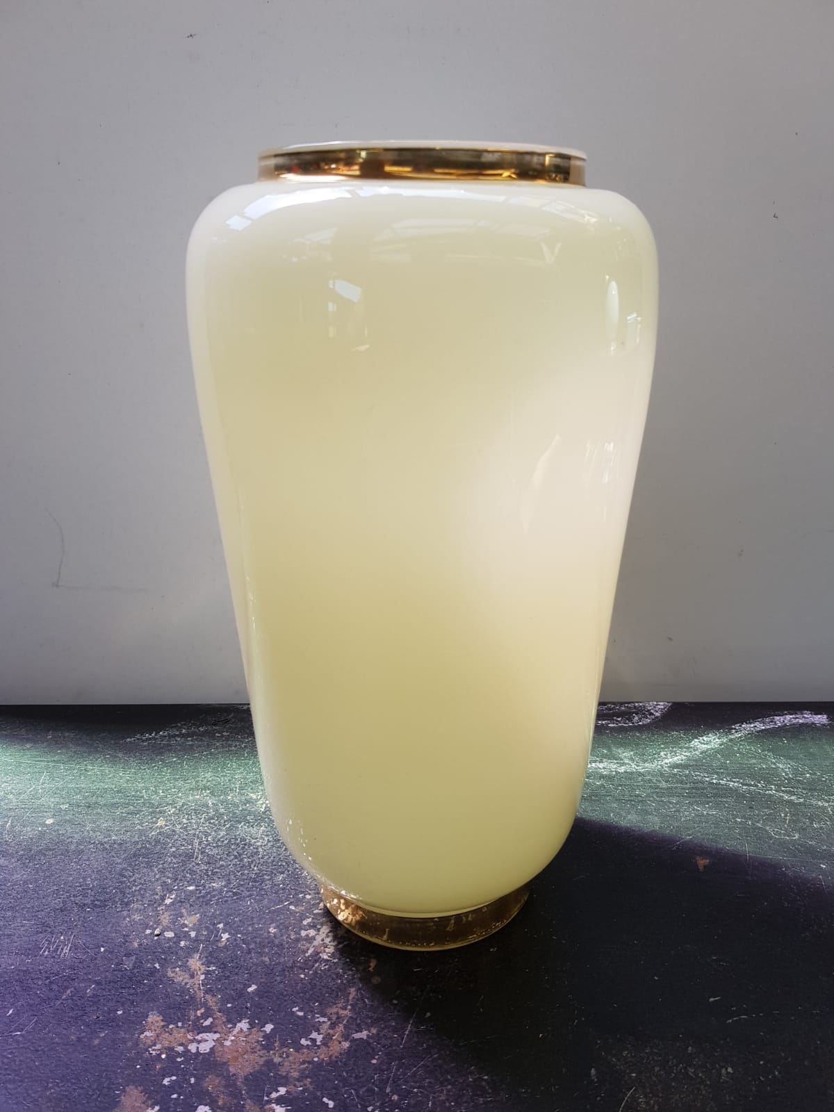 Old creamy white opaline vase with birds decor & vintage gilding