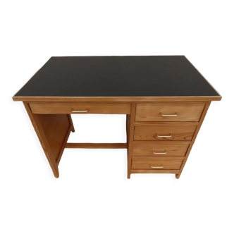 Bureau en bois 5 tiroirs avec dessus simili cuir
