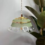 Suspension in green granite glass and transparent glass - gold edging