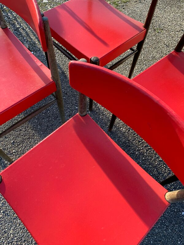 6 chaises année 70 simili cuir rouge