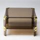 Hollywood Regency coffee table in smoked glass – Modular brass construction