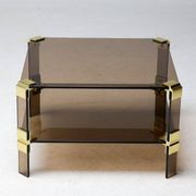 Table basse Hollywood Regency en verre fumé – Construction modulaire en laiton