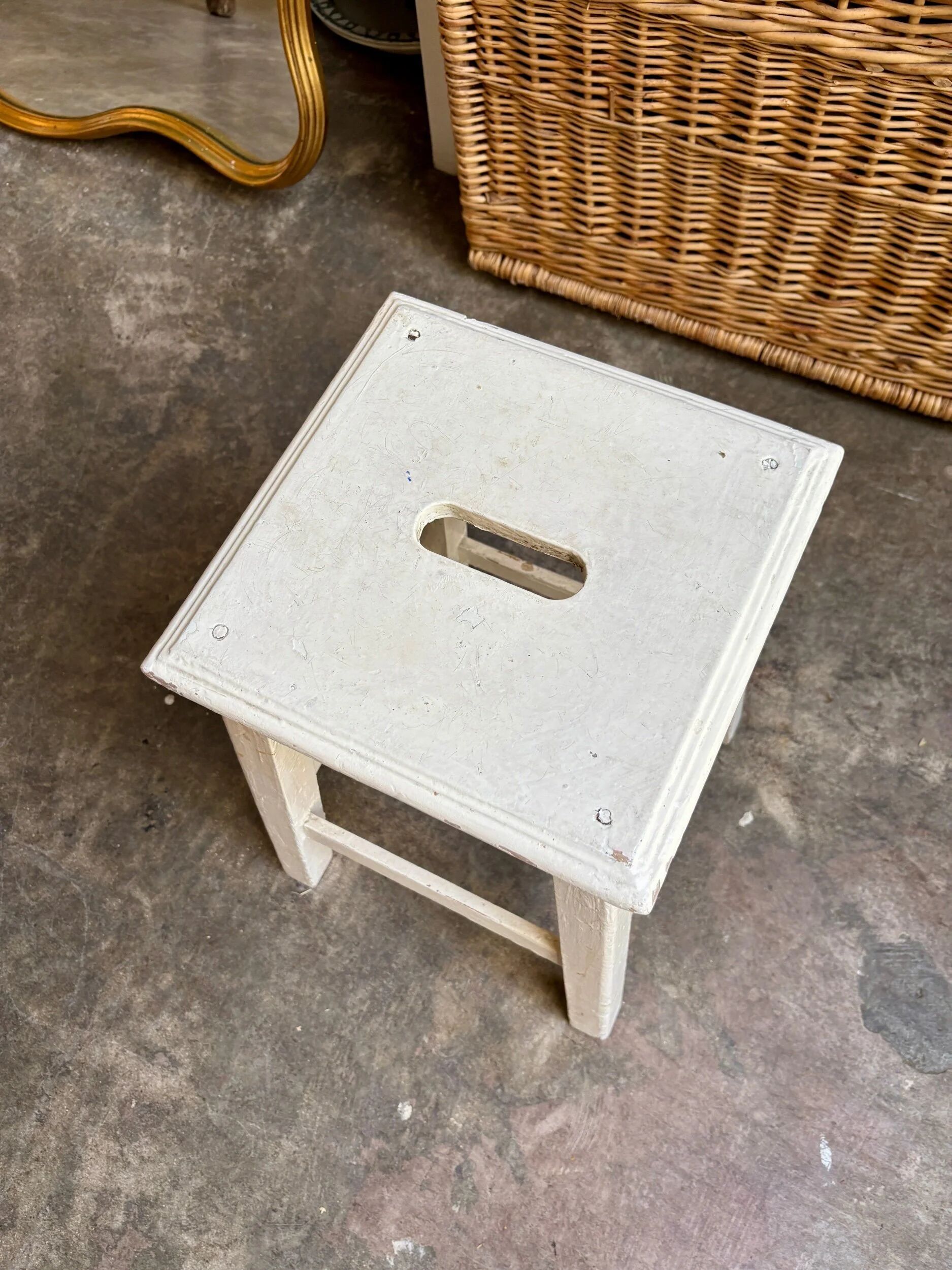 White wooden stool