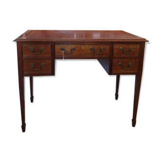 Bureau anglais en bois dessus cuir