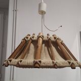 Scandinavian wooden and linen suspension light