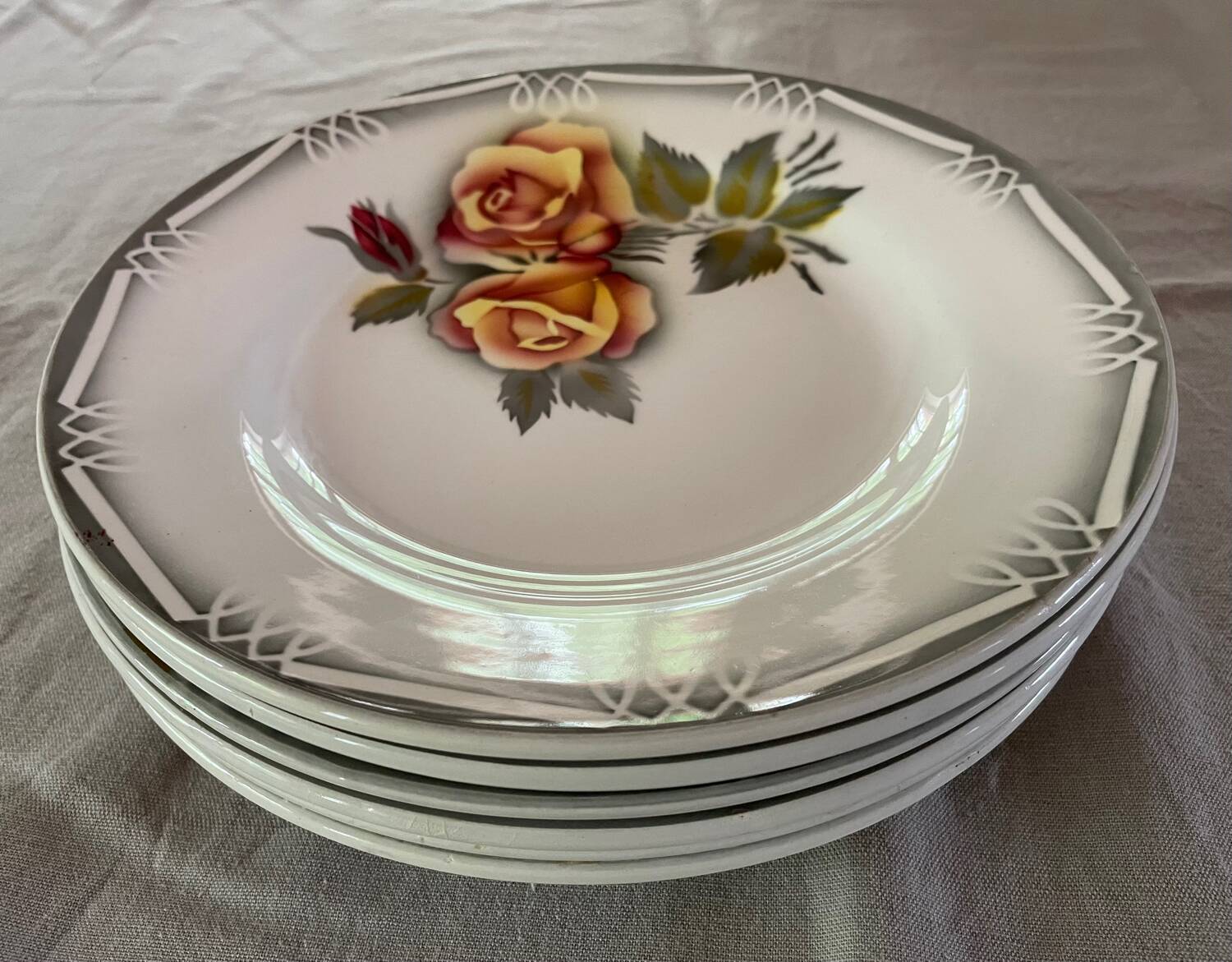 6 Digoin Sarreguemines Adele dinner plates 1940s 1950s